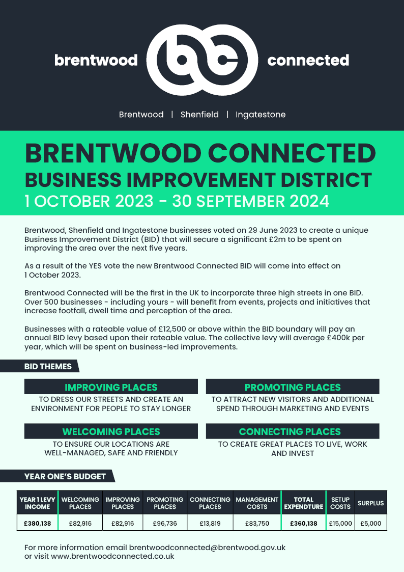 Brentwood Connected BID Levy flyer. Click to download PDF.