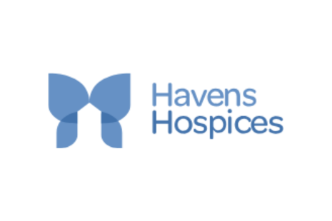 Logo for Havens Hospice, a blue butterfly with blue letters.