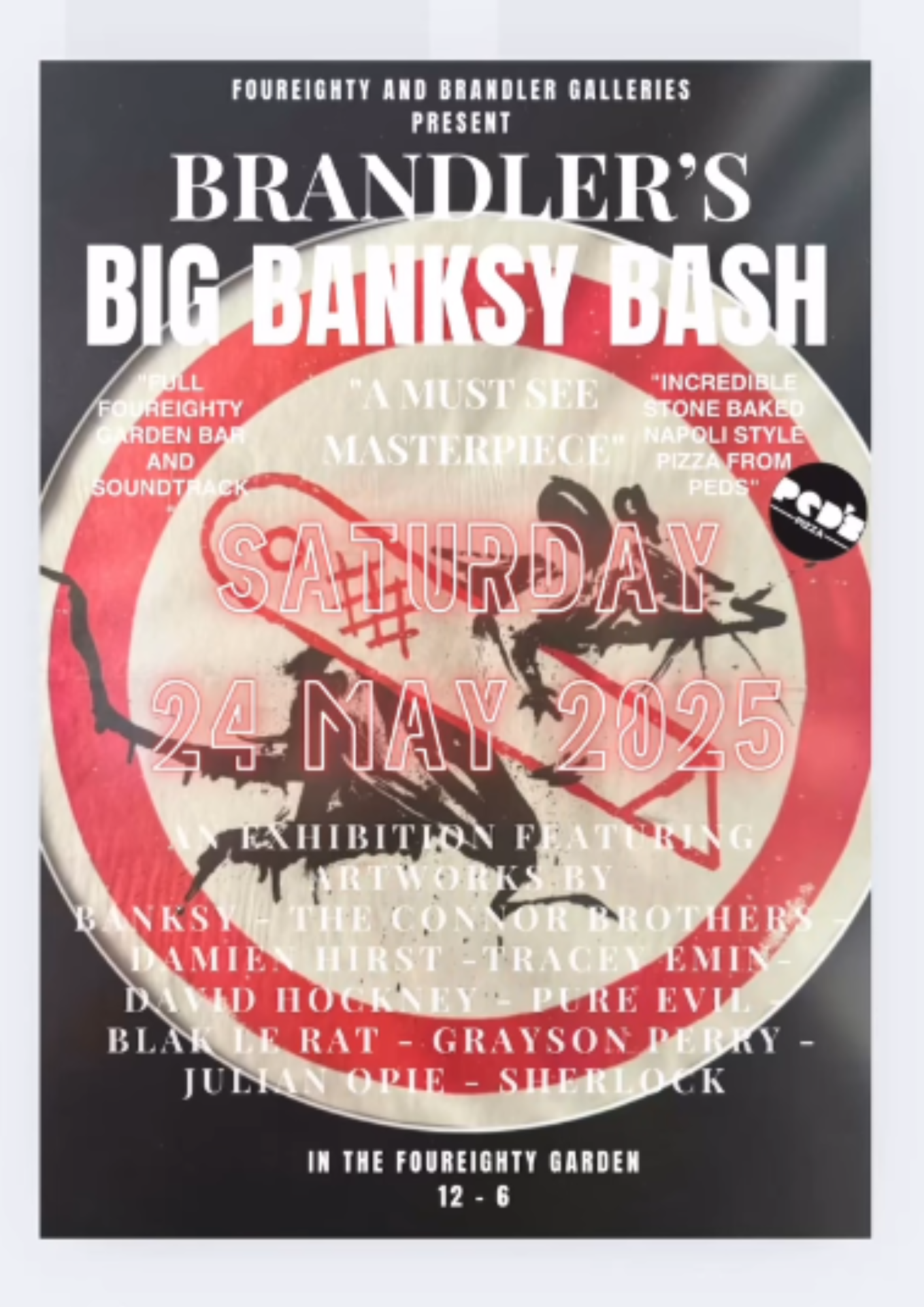 Poster promoting Brandler's Big Banksy Bash at foureighty on Saturday 24 May 2025.