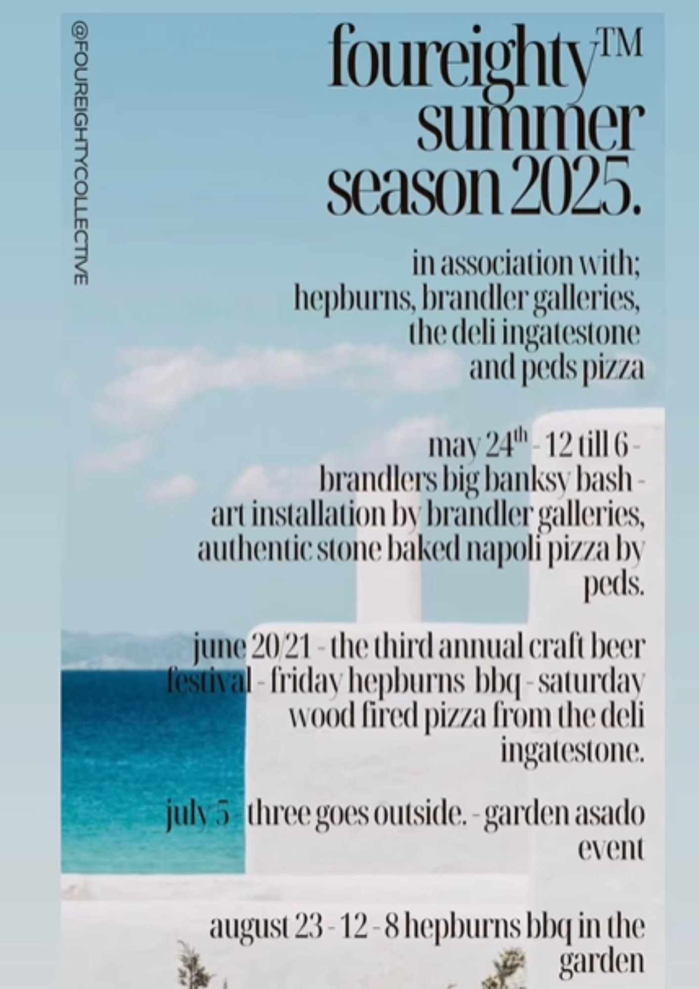 Poster promoting foureighty Summer 2025 events.