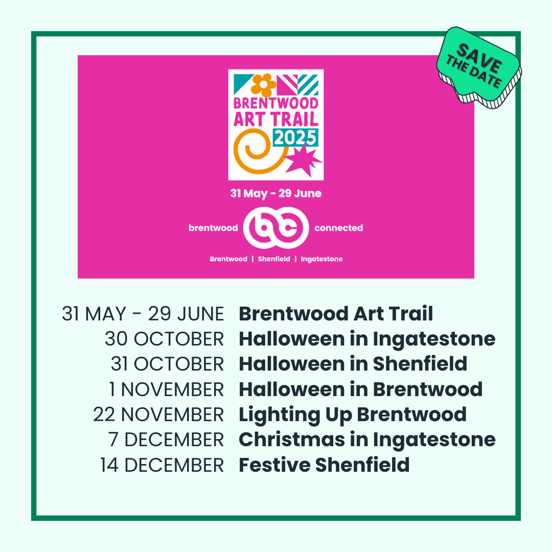 Image listing upcoming Brentwood Connected events, with the Brentwood Art Trail at the top.