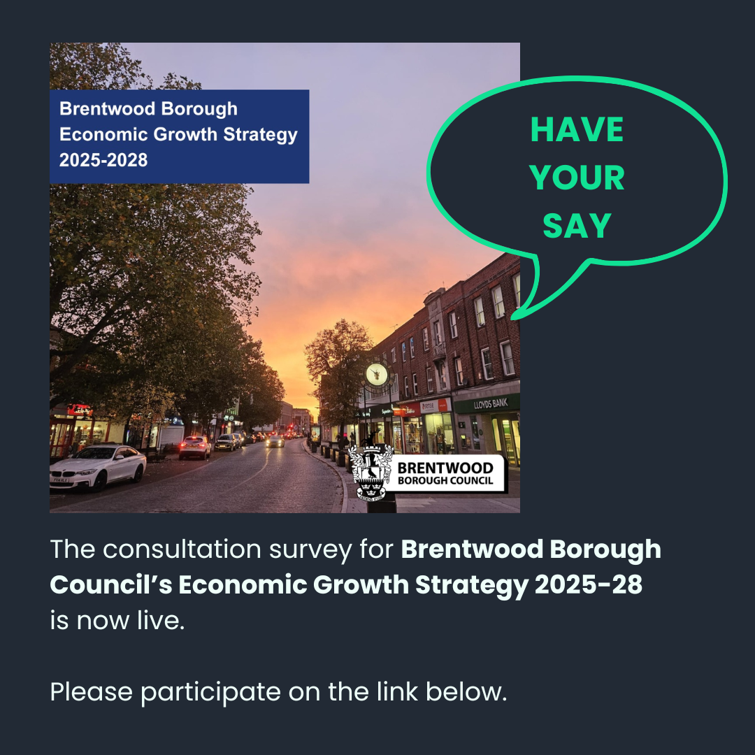 Image of Brentwood High Street promoting the Brentwood Borough Economic Growth Strategy 2025-2028.