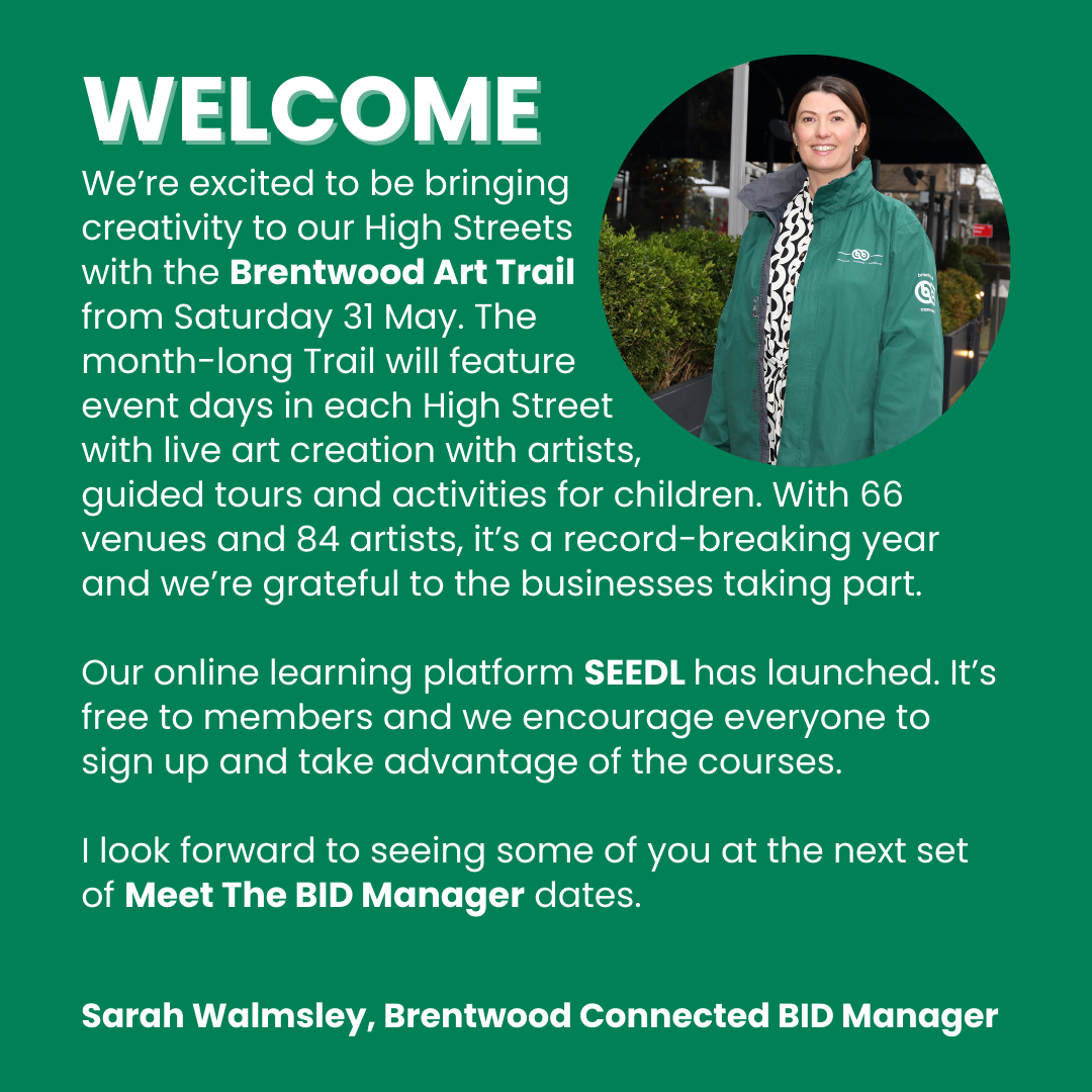 Welcome note from Sarah Walmsley to the Brentwood Connected May 2025 newsletter.