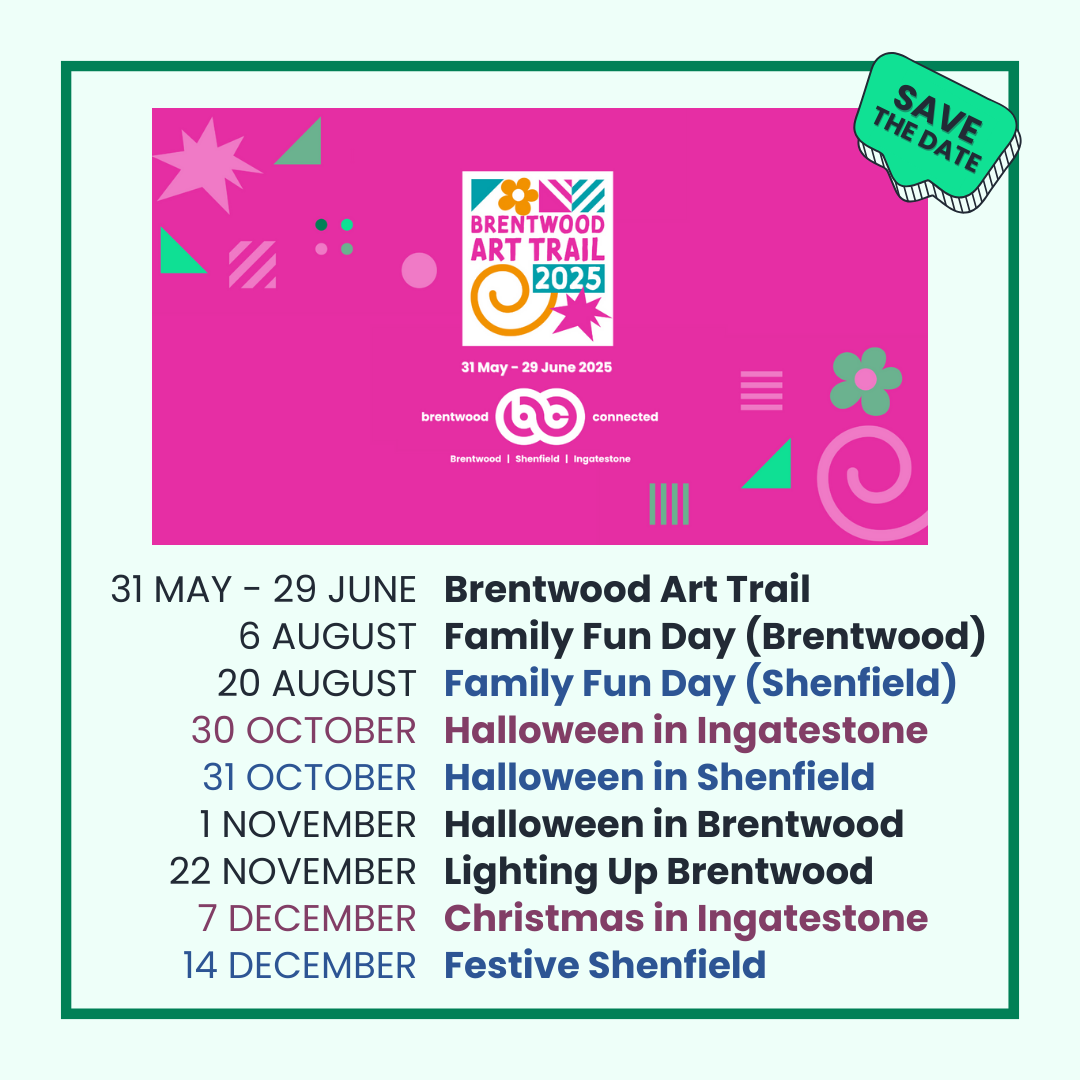 Image showing upcoming Brentwood Connected event dates including the Brentwood Art Trail from 31 May to 29 June.