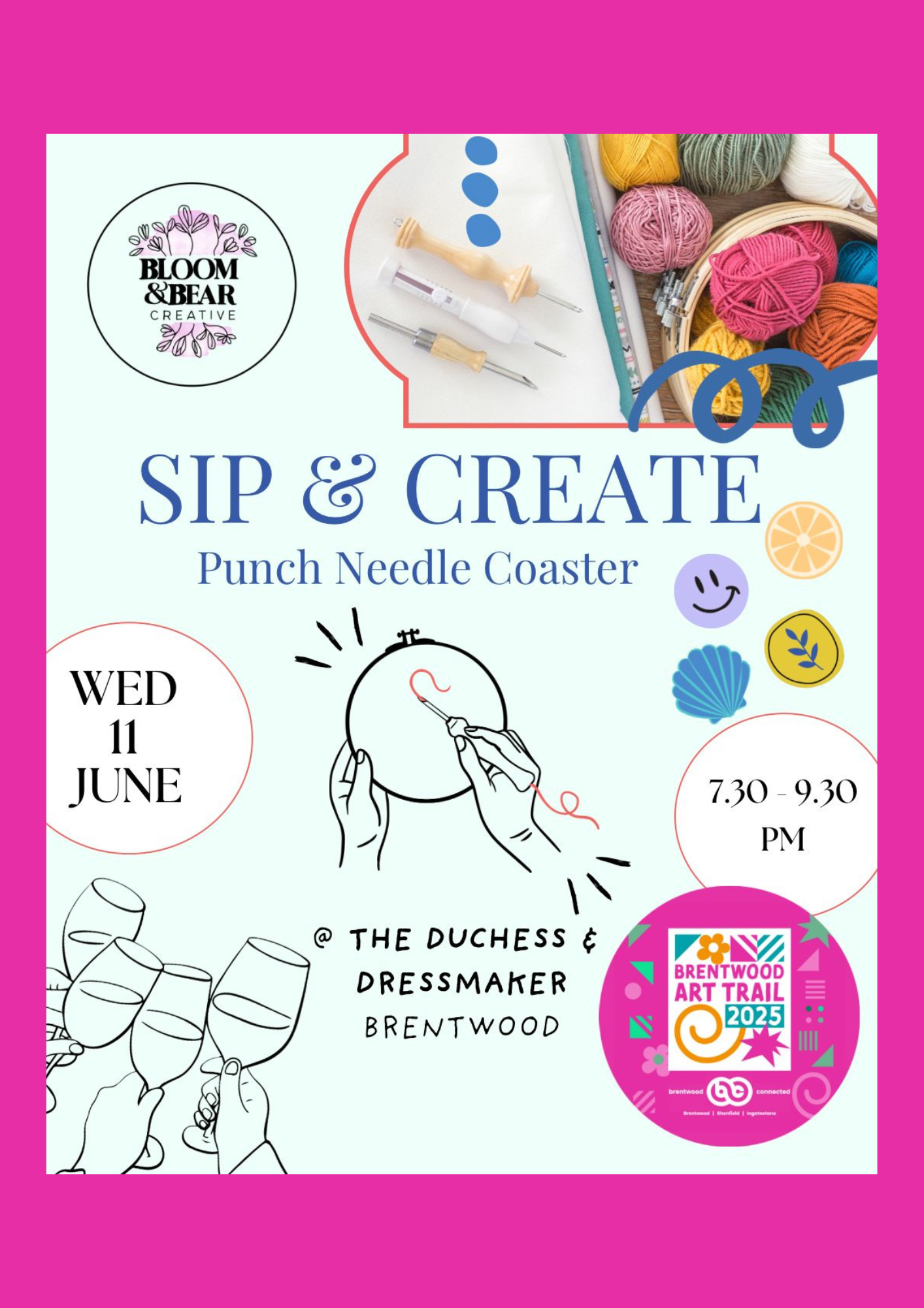 Image promoting Sip & Create with Bloom & Bear Creative at The Duchess & Dressmaker on Wednesday 11 June from 7.30pm.