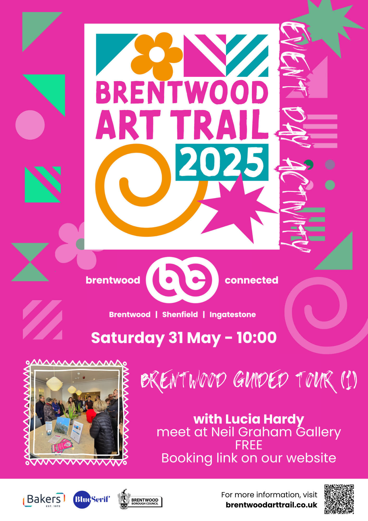 Image promoting the Brentwood Art Trail Guided tour on Saturday 31 May from 10am, starting at Neil Graham Gallery.