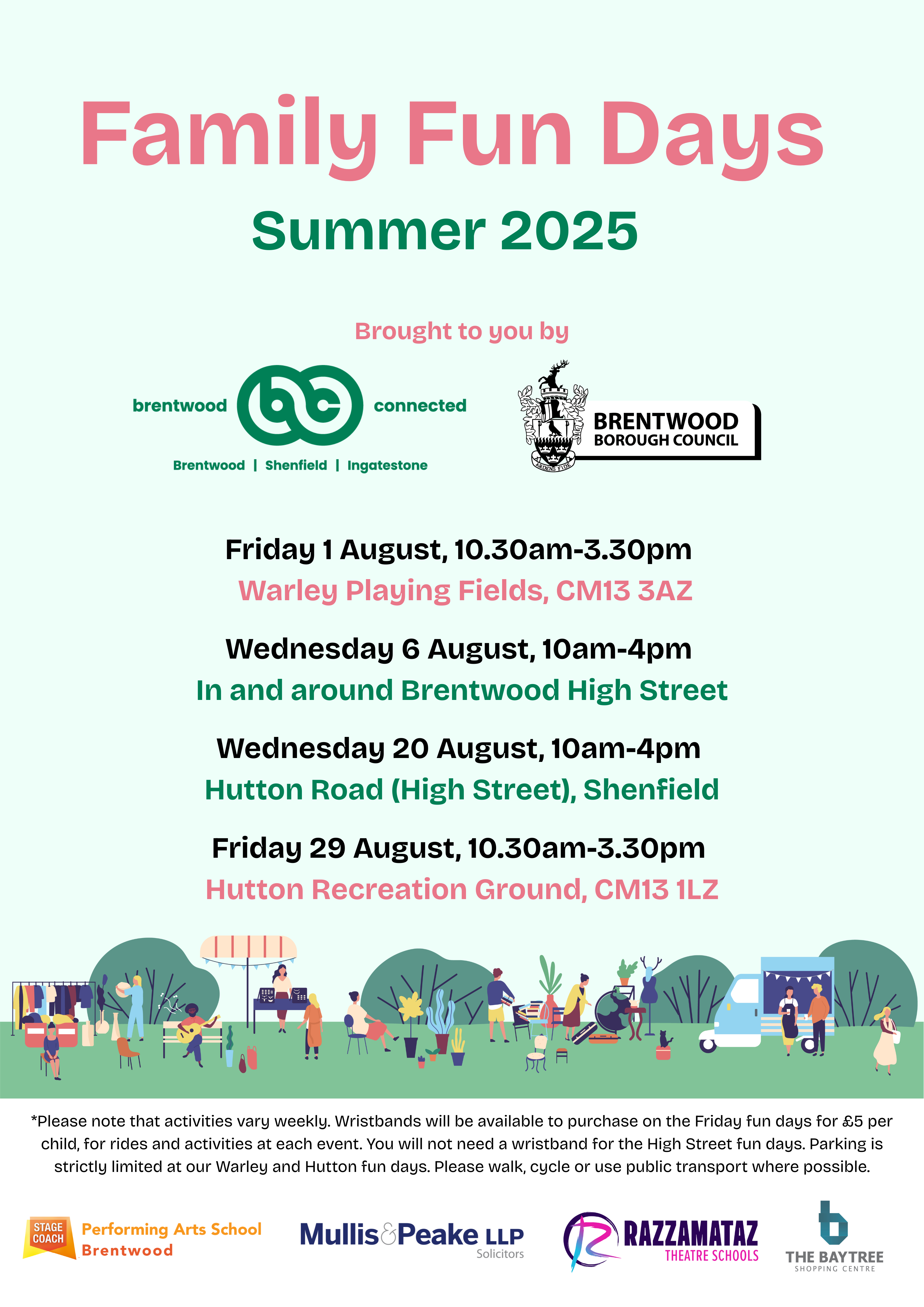 Poster promoting the Family Fun Days from Brentwood Connected & Brentwood Borough Council in August 2025.