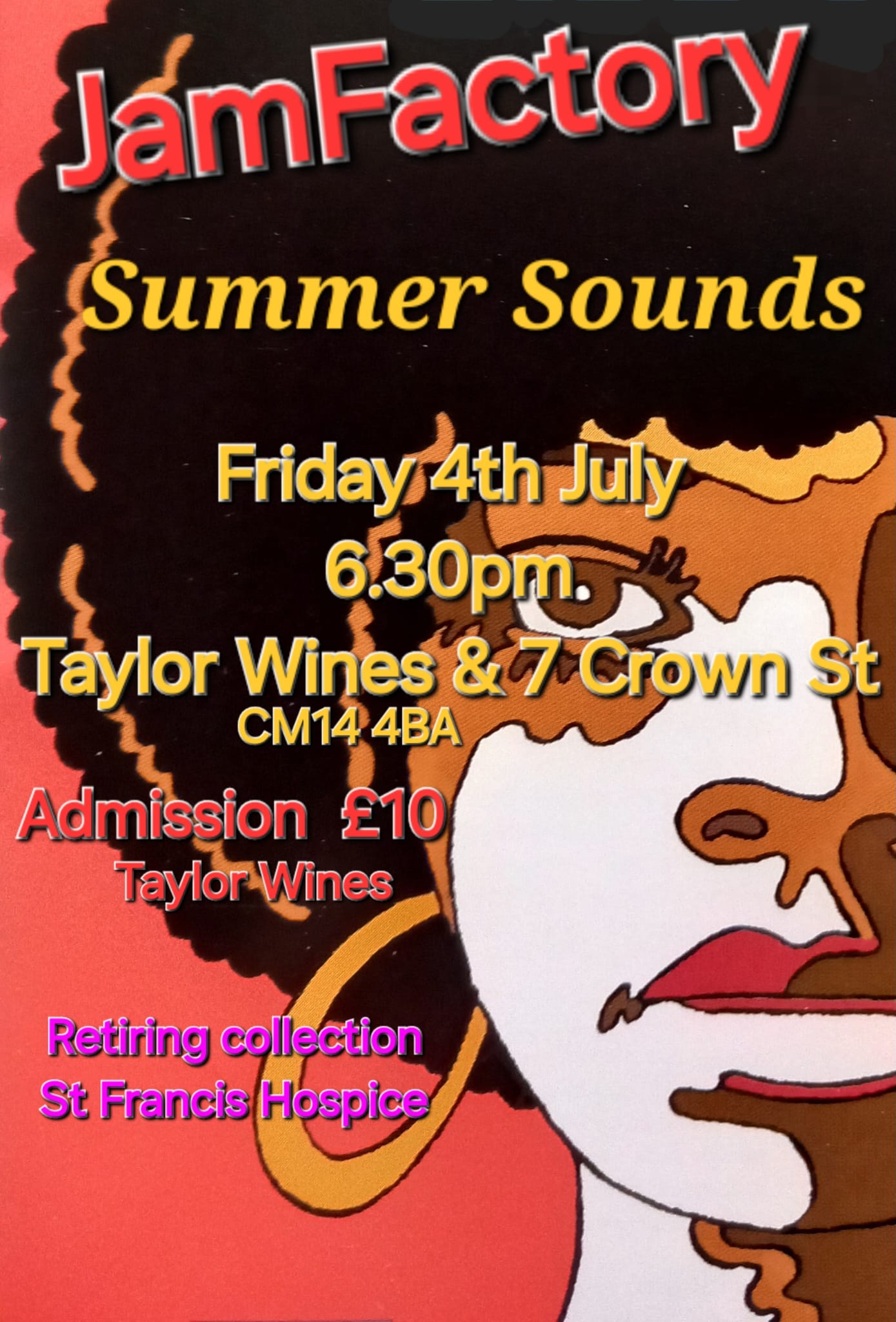 Image promoting Jam Factory Summer Sounds on Friday 4 July at Taylor Wines and 7 Crown Street.