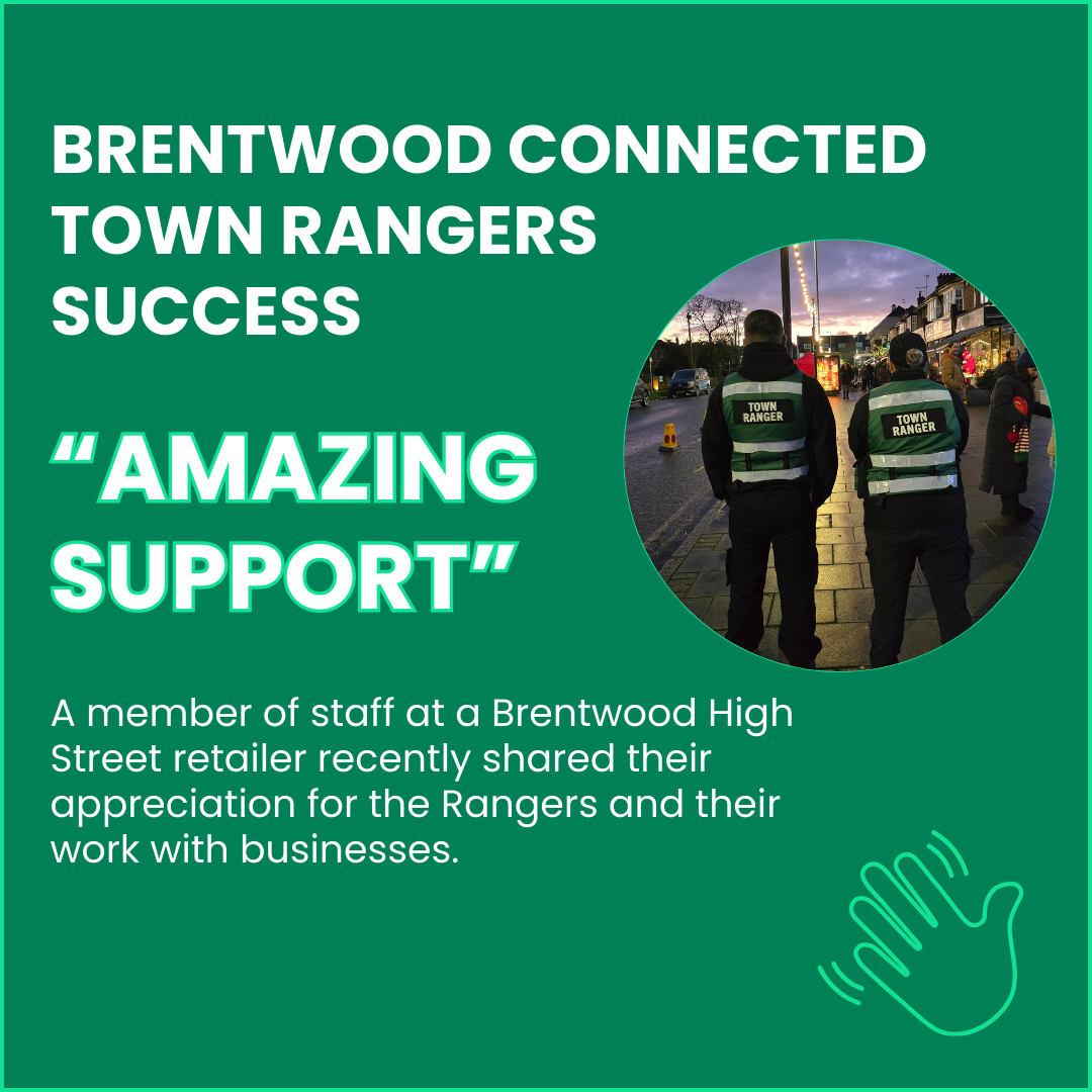 An image celebrating the Brentwood Connected Town Rangers' successes, with an appreciation from a business.