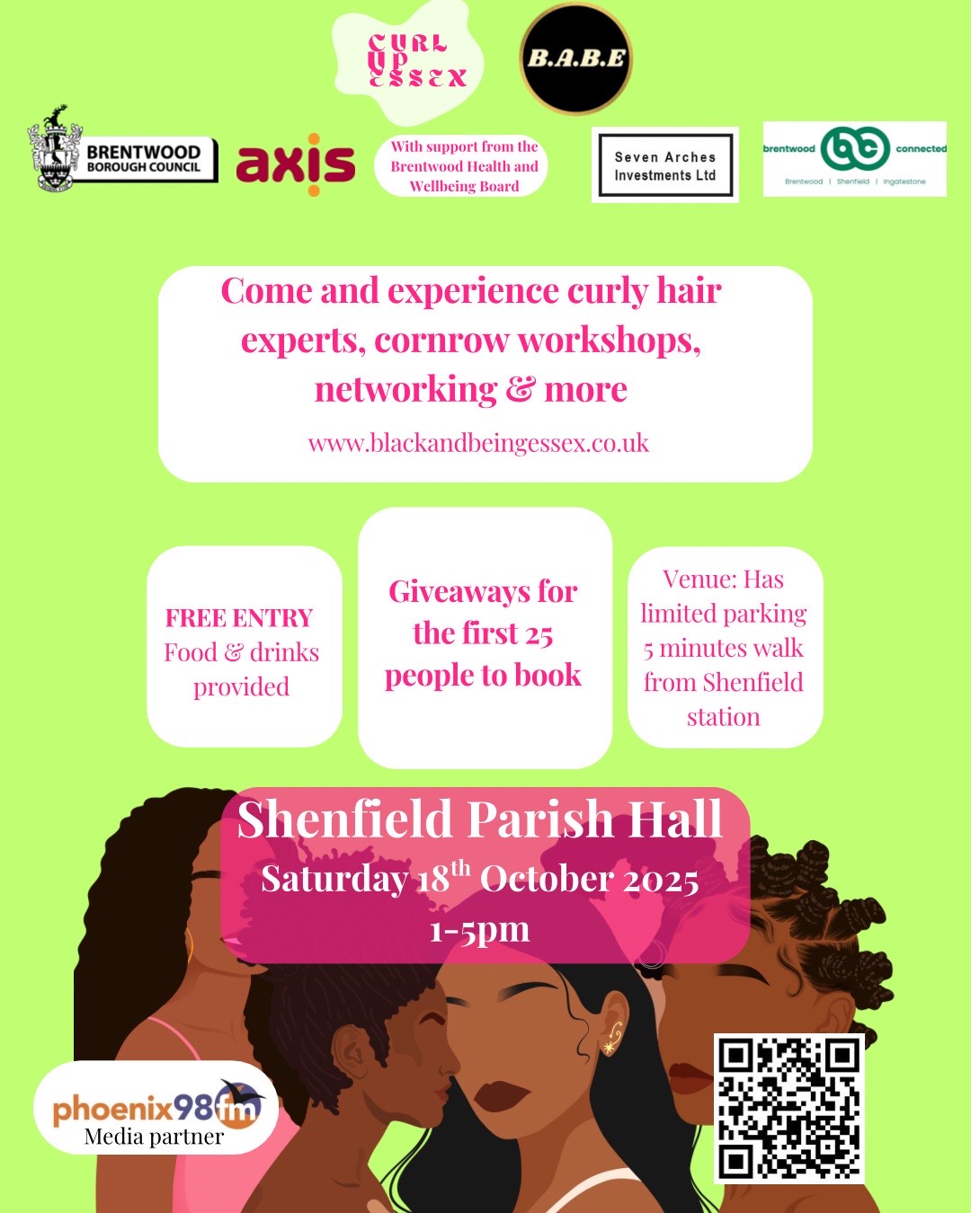 Poster promoting the Black And Being Essex (B.A.B.E) Curl Up Essex event on Saturday 18 October 2025.