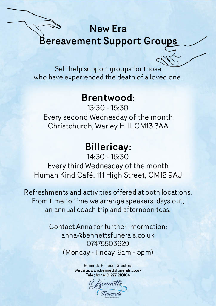 Poster for New Era Bereavement Support Group dates 2025.