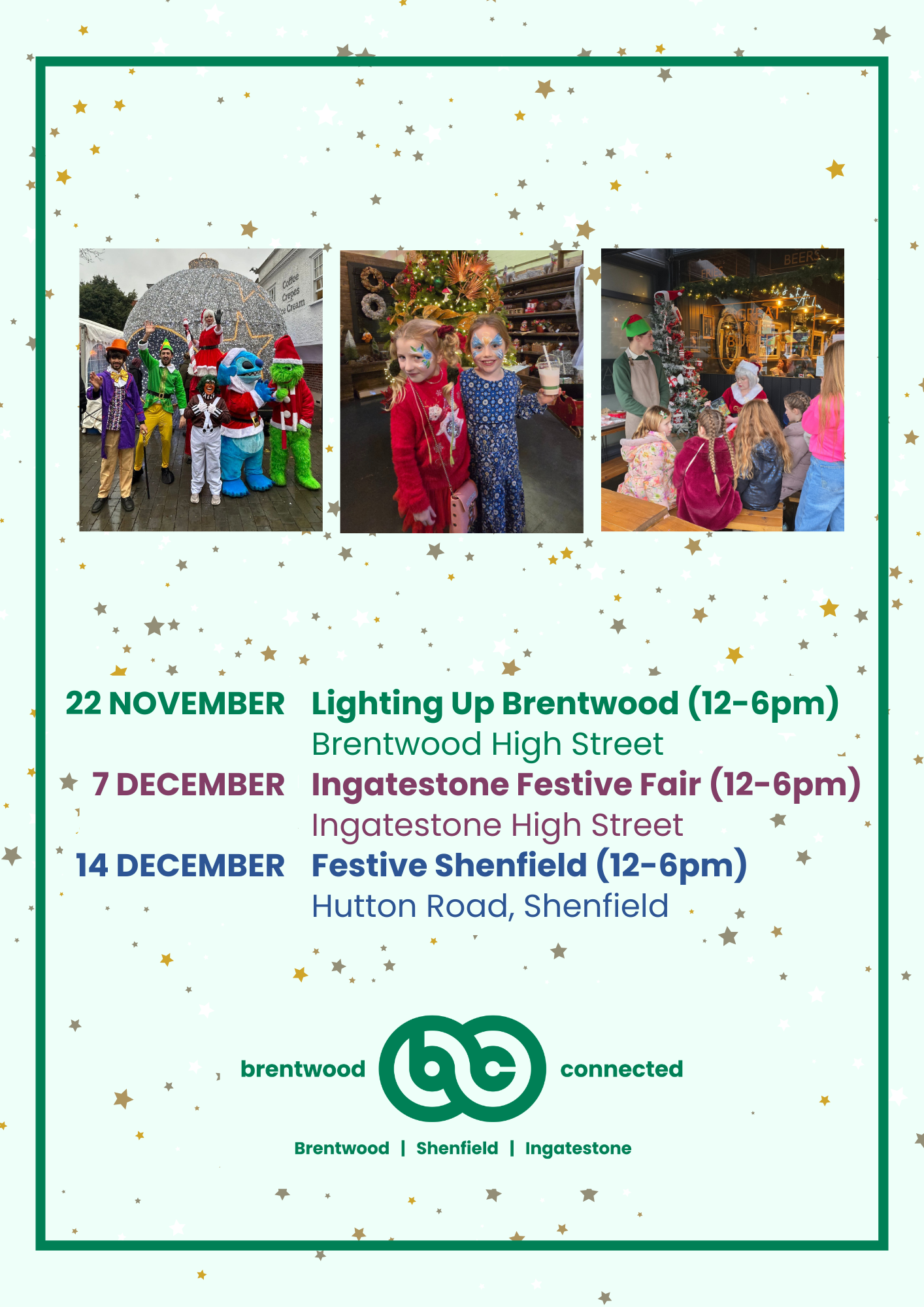 Image showing the upcoming 2025 festive events from Brentwood Connected.