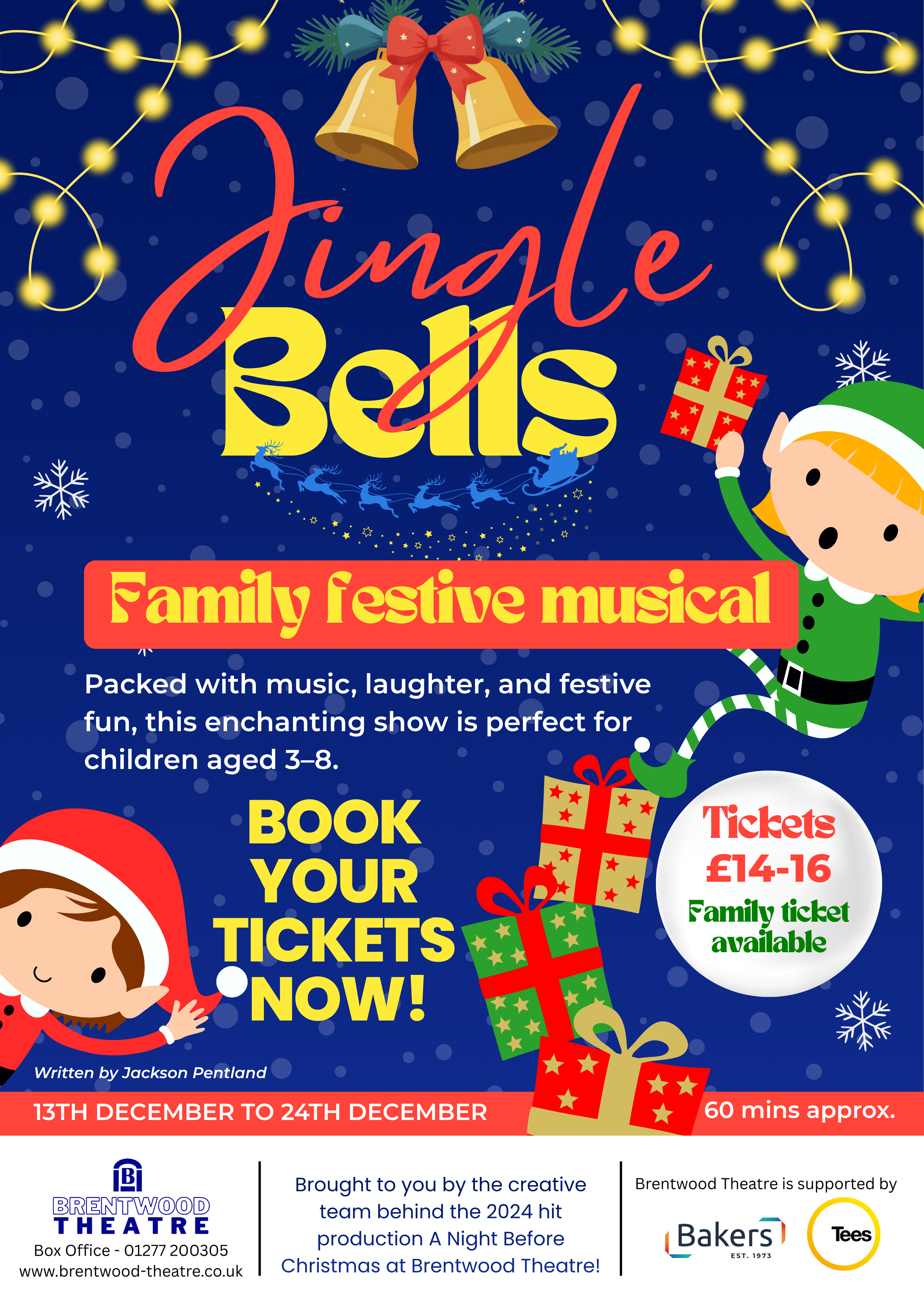 Poster for Jingle Bells at Brentwood Theatre in December 2025.