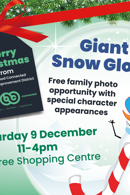 Giant Snow Globe - Free family photo opportunity with special character appearances. Saturday 9 December, 11am to 4pm at The Baytree Shopping Centre