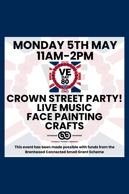 Image promoting VE Day Crown Street Party on Monday 5 May.