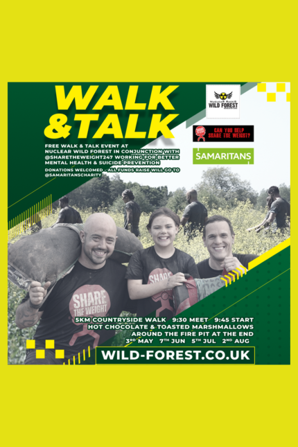Image promoting 'Walk & Talk' event in May, June, July and August at Nuclear Wild Forest.
