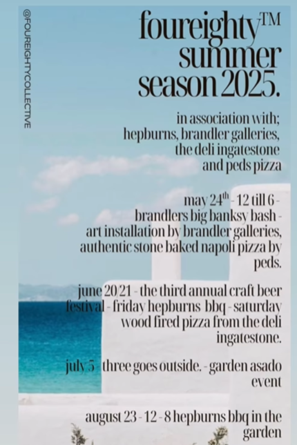 Poster promoting foureighty Summer 2025 events.