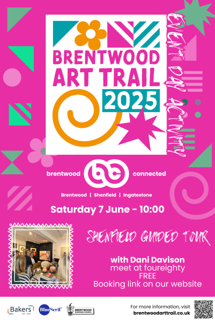 Image promoting the Brentwood Art Trail Guided tour on Saturday 7 June from 10am, starting at foureighty.