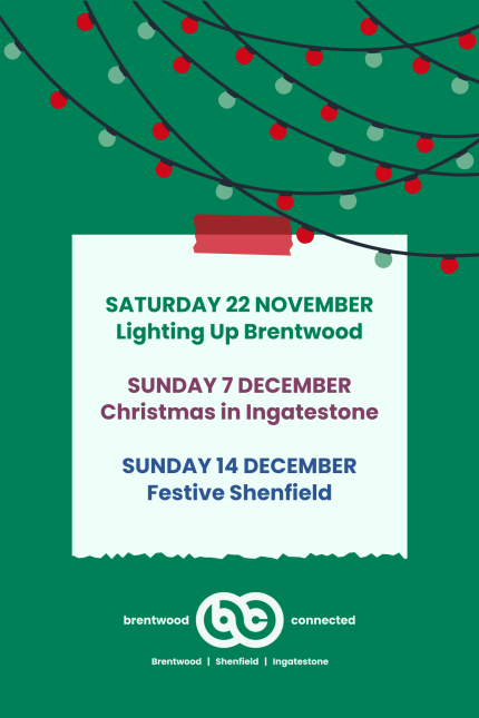 Poster listing Brentwood Connected Christmas dates for 2025