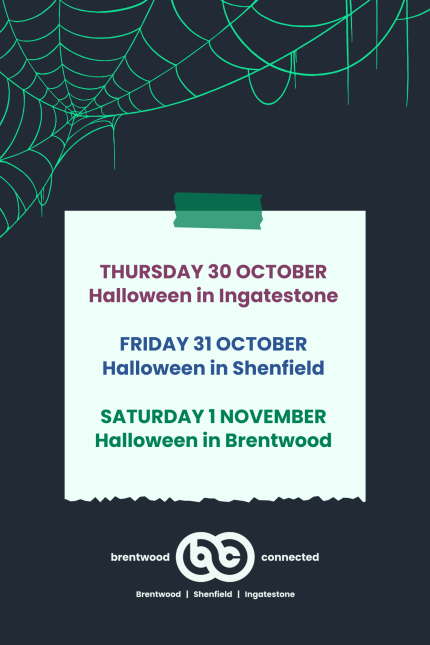 Poster listing Brentwood Connected Halloween dates for 2025