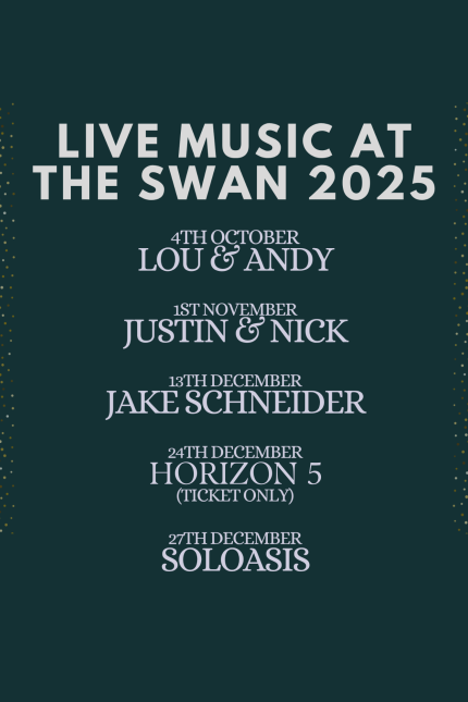 Image promoting live music at The Swan between October - December 2025.