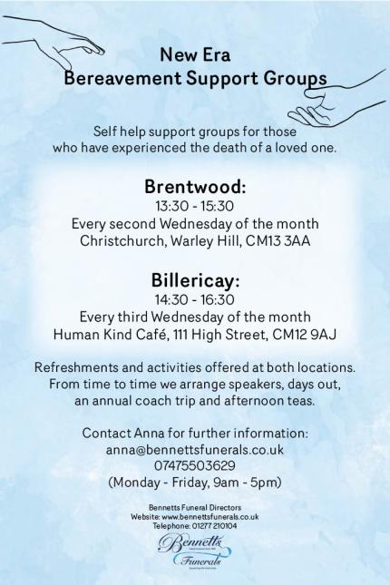 Poster for New Era Bereavement Support Group dates 2025.