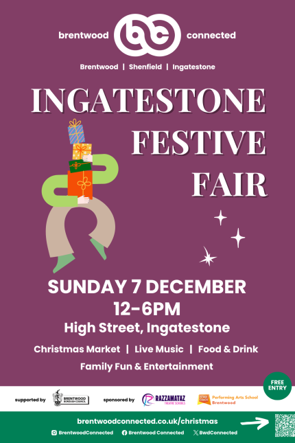 Poster promoting Ingatestone Festive Fair from Brentwood Connected on Sunday 7 December 2025.