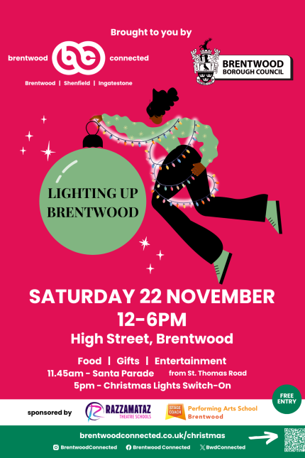 Poster promoting Lighting Up Brentwood on Saturday 22 November 2025.