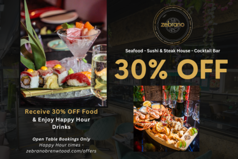 30% OFF Food on Open Table, Happy Hour 'til 9pm with Zebrano App. Happy Hour times - zebranobrentwood.com/offers