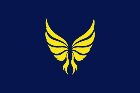 Logo for Winged Boots, showing two yellow wings on a dark blue background.
