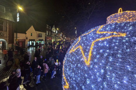 Image showing the Brentwood Connected Giant Christmas Bauble in Brentwood High Street.