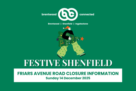 Image promoting Festive Shenfield road closure information on Sunday 14 December 2025.