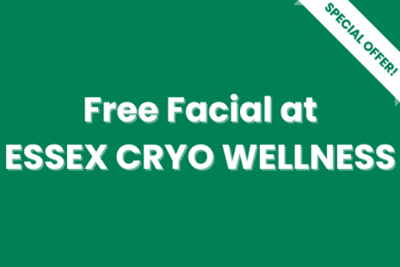 White text on green background with a white 'SPECIAL OFFER!' banner with green text on the right corner of the image.  Text in the centre reads 'Free Facial at ESSEX CRYO WELLNESS'