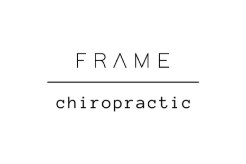Logo for FRAME chiropractic - black text on a white background.