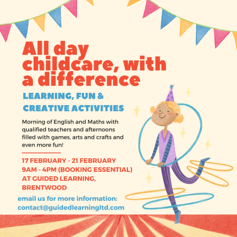 Image promoting the February half term workshops at Guided Learning, from 17 to 21 February 2025