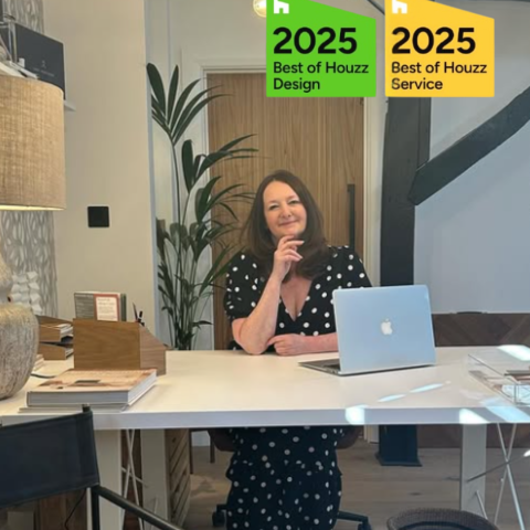 Tracey from Raspberry Interiors with the 2025 Houzz award branding.