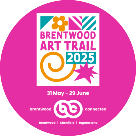 Brentwood Art Trail logo with Brentwood Connected logo and event dates:  31 May - 29 June.