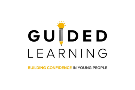 Logo for Guided Learning - black text, with a pencil with a light bulb at the end for the 'I'. 'BUILDING CONFIDENCE IN YOUNG PEOPLE