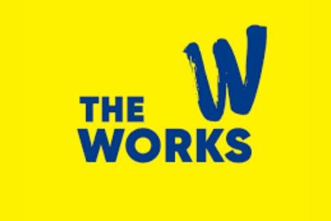 Logo for The WORKS with blue text on a yellow background and a large 'W' in handwriting font.