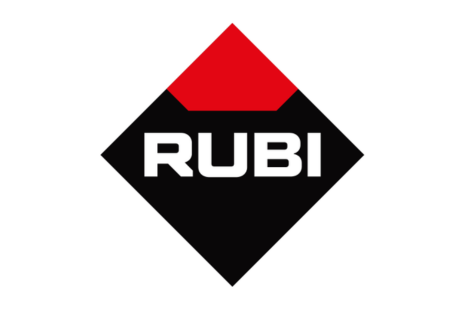 Logo for RUBI, in white text on a black diamond background with red accent.