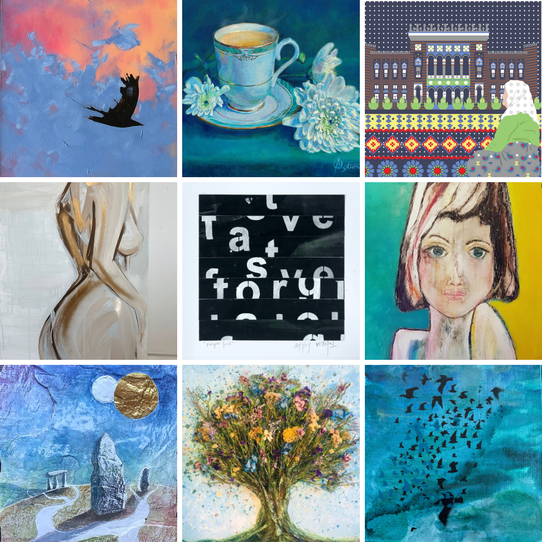 A collage of six images showing artwork from artists featured in the Brentwood Art Trail 2025