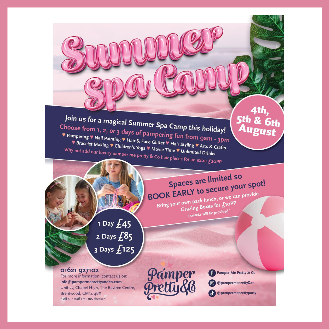 Image promoting the Pamper Me Pretty Summer Camps in August 2025.