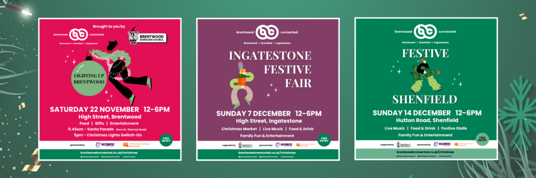 Banner featuring all three Brentwood Connected festive events.