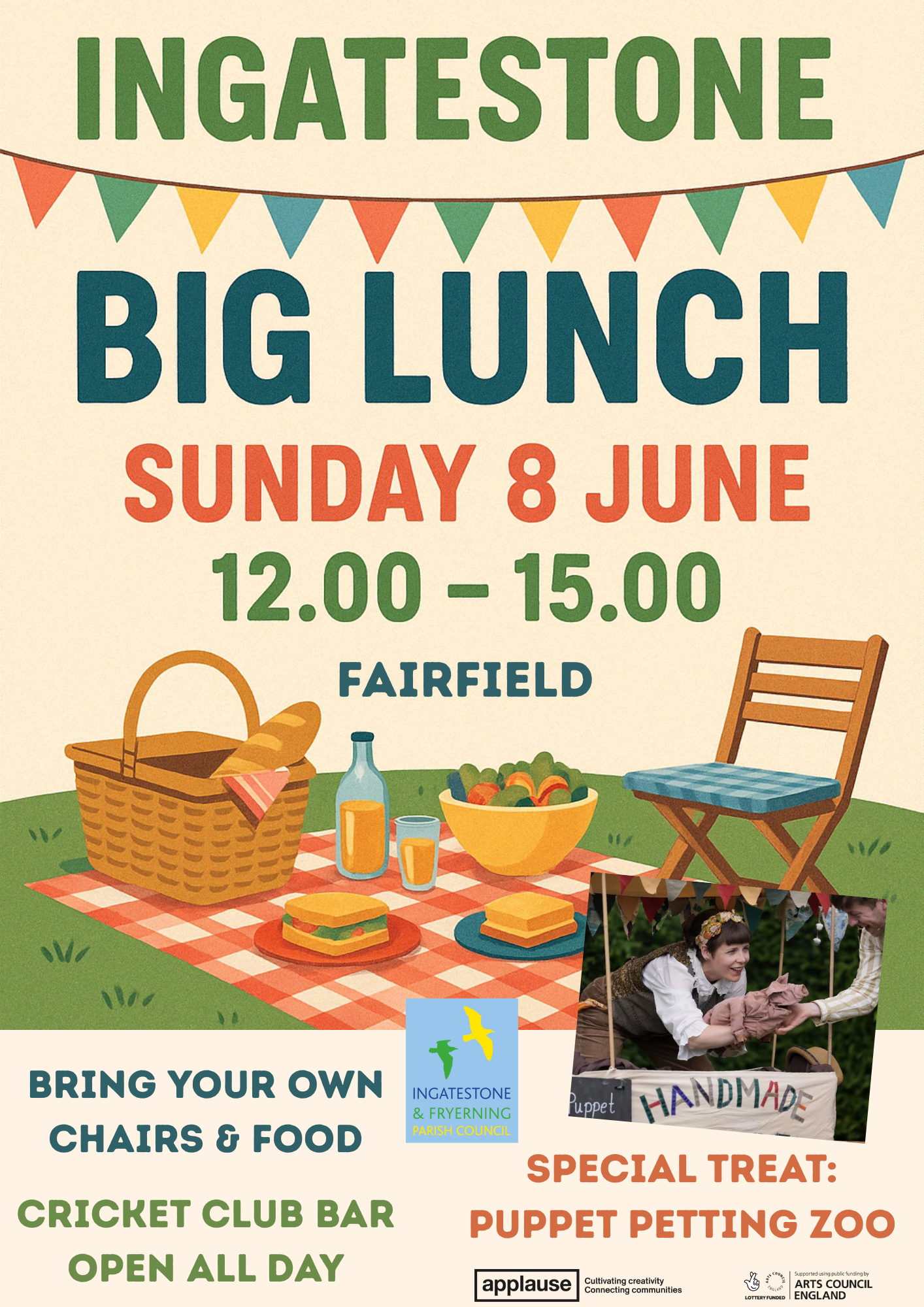 Image promoting the Ingatestone Big Lunch on Sunday 8 June from 12-3pm.