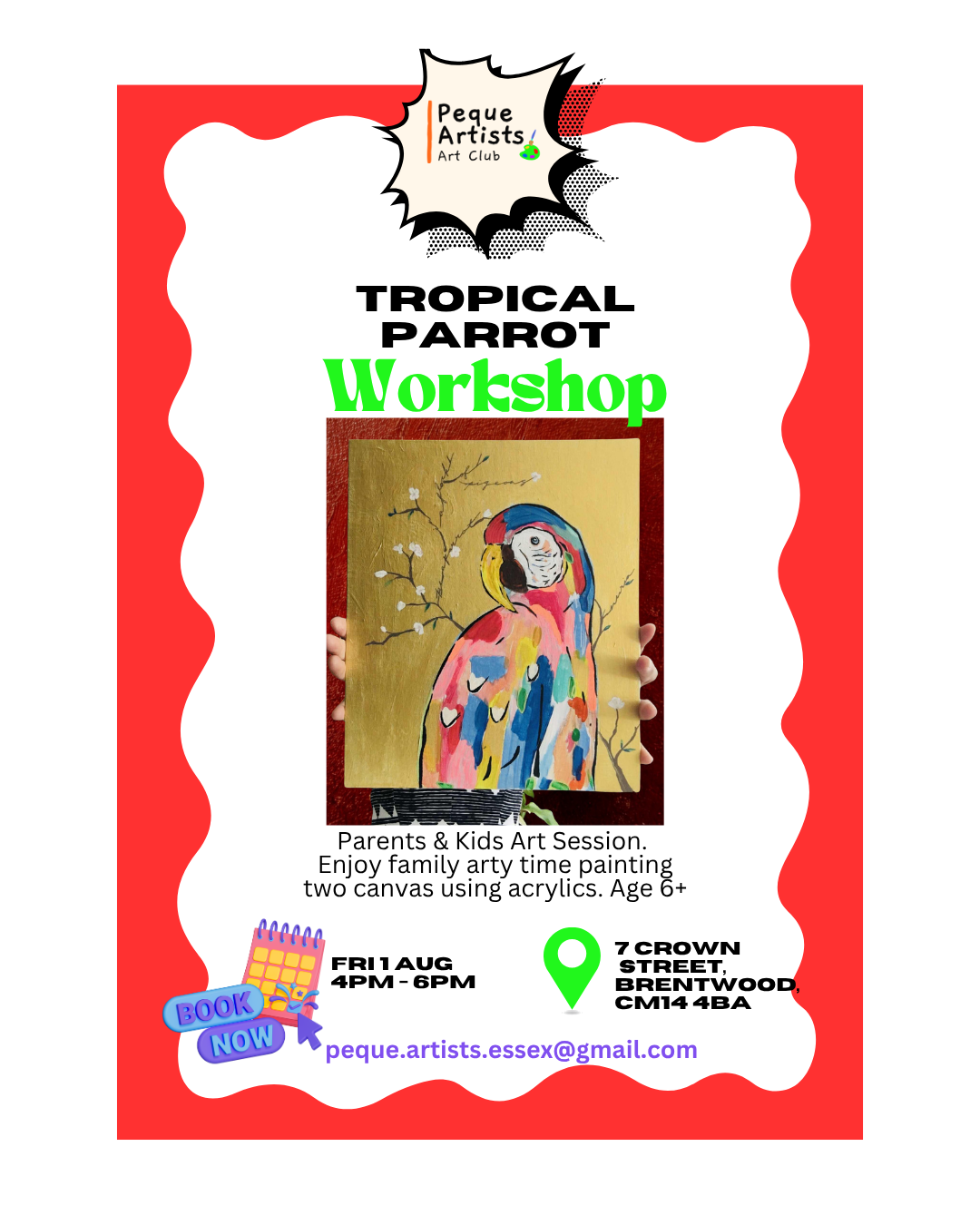 Image promoting the parent and child art class with Peque Artists on 2 August 2025.