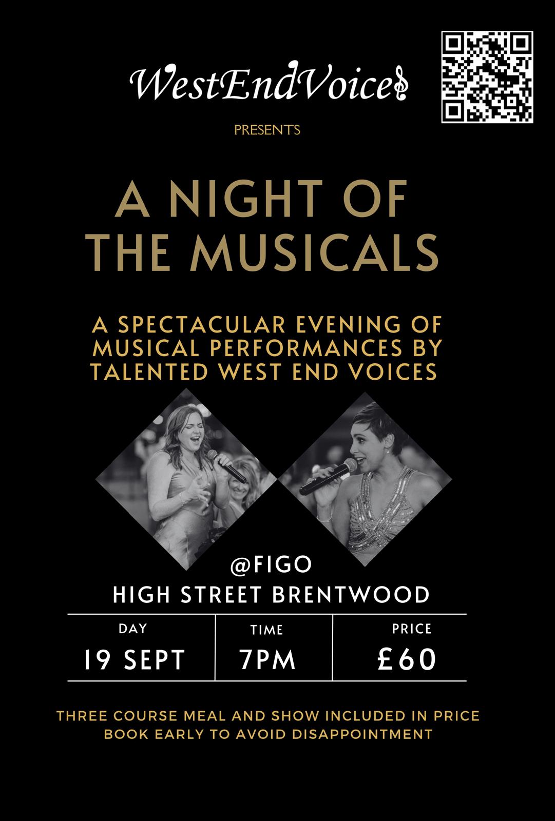 Poster promoting A Night Of The Musicals at Figo Restaurant in September 2025.