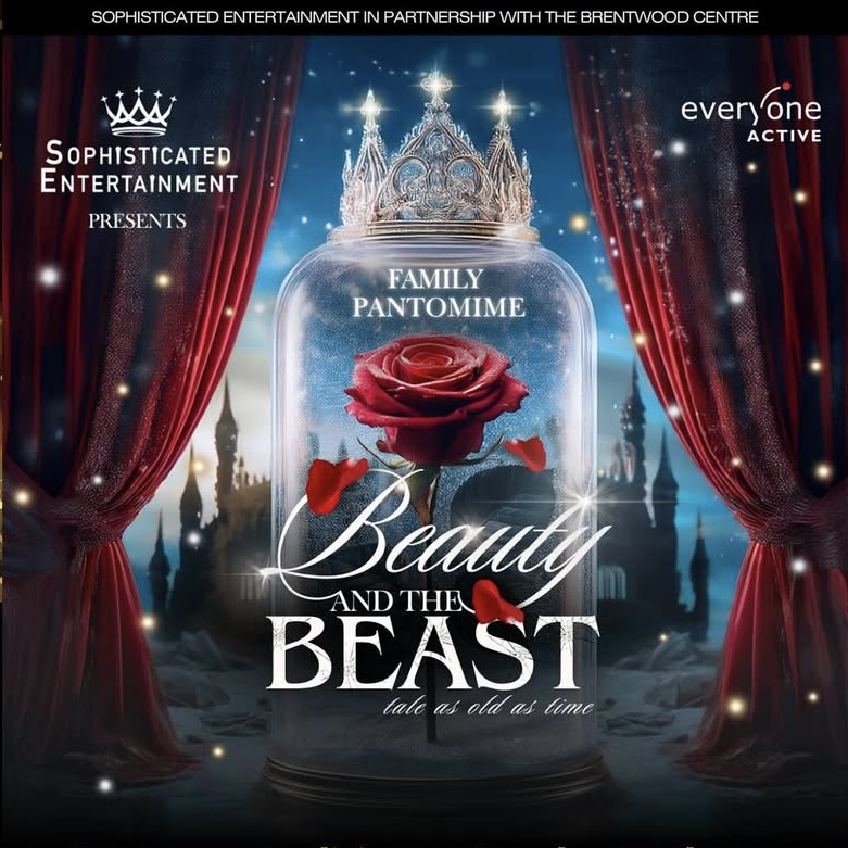 Poster for the Beauty and the Beast performance from Sophisticated Entertainment at Brentwood Theatre.