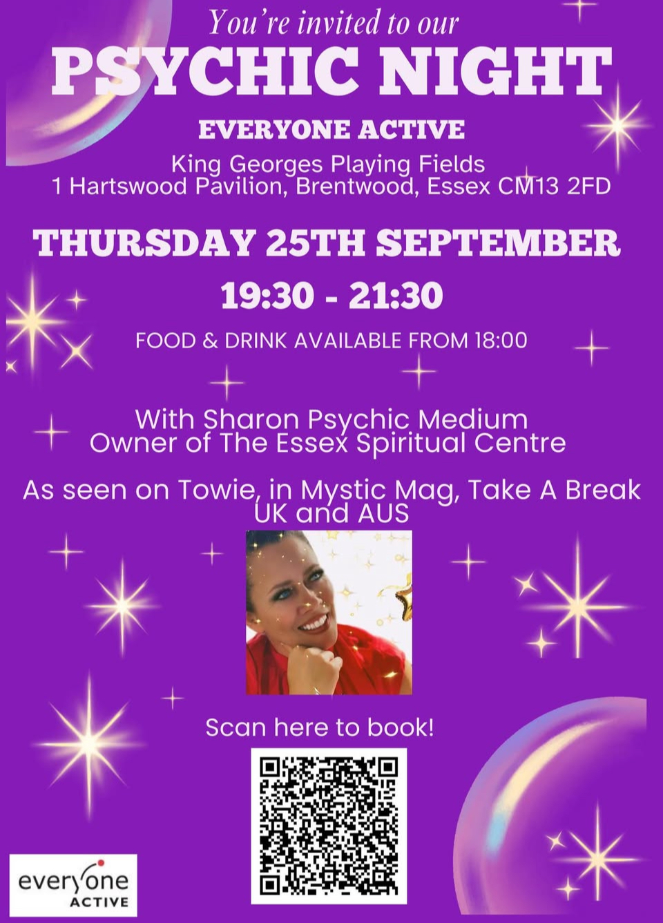 Poster for a Psychic Night at King George's Playing Fields in September 2025.