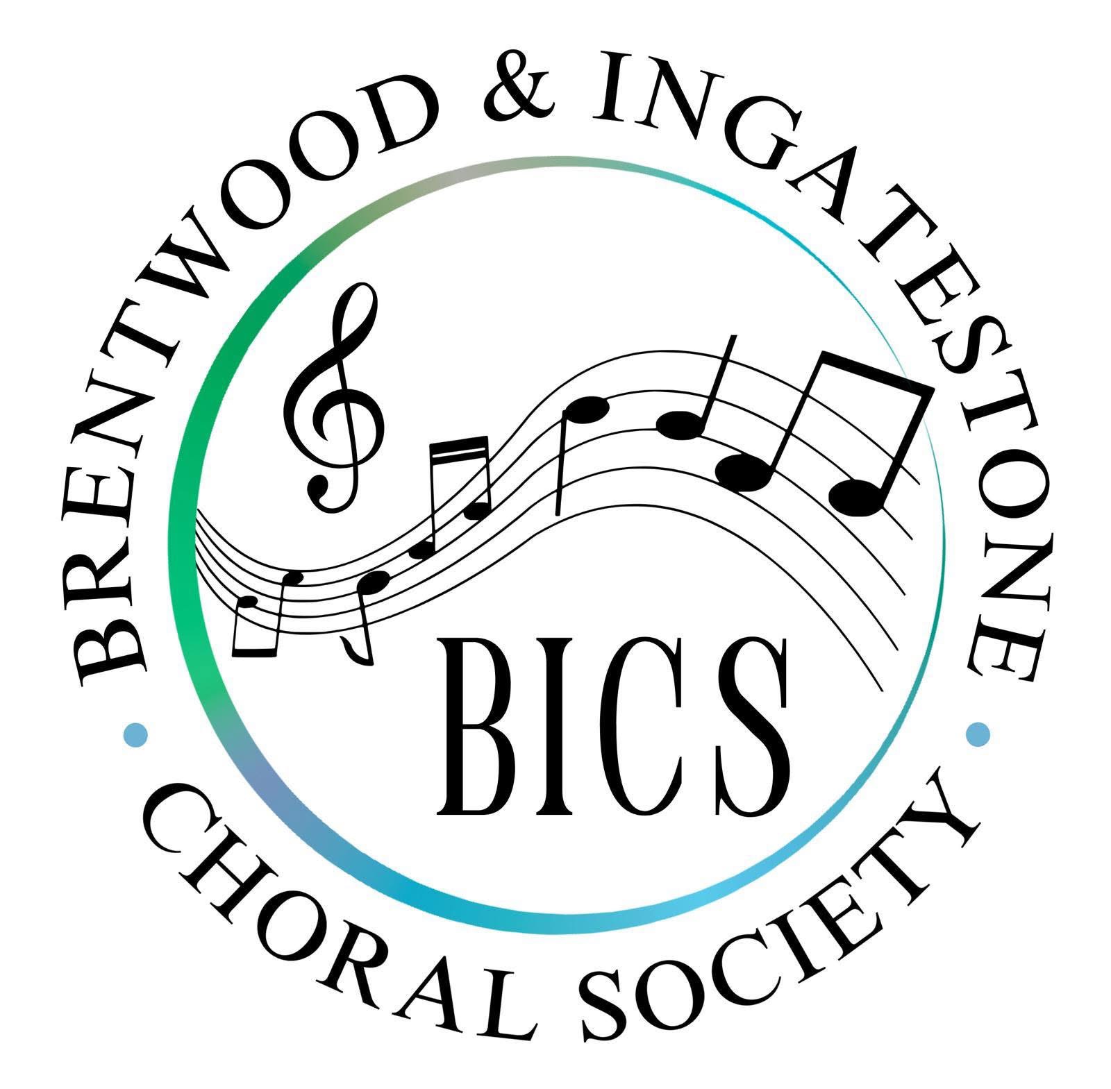 Logo for Brentwood & Ingatestone Choral Society with musical notes in the centre.