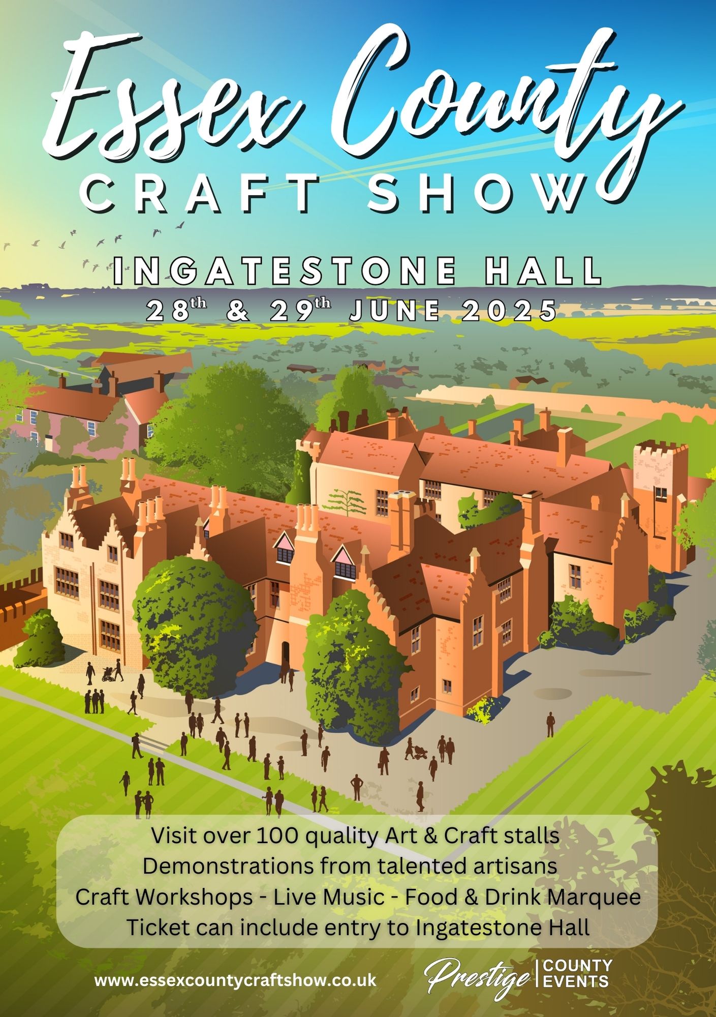 Poster for the Essex County Craft Show at Ingatestone Hall on 28 & 29 June, featuring a graphic illustration of Ingatestone Hall.
